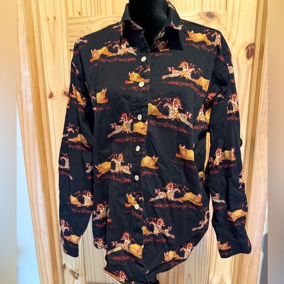 Tops - Vintage BarnFly Black Button-Up Shirt with Buffalo print, XL
